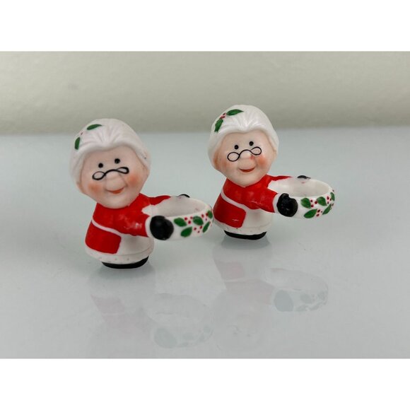 Vintage Set of 2 Mrs Claus Taper Candle Hugger Christmas Holiday Decoration Cute - Picture 2 of 14